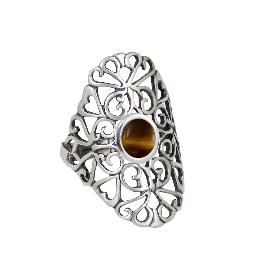 Sterling Silver Filigree Ring With Tiger Eye Size 7